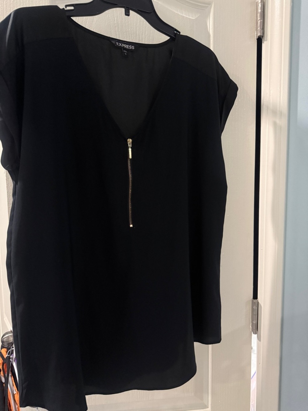 Express Black V-Neck Blouse with Gold Zip